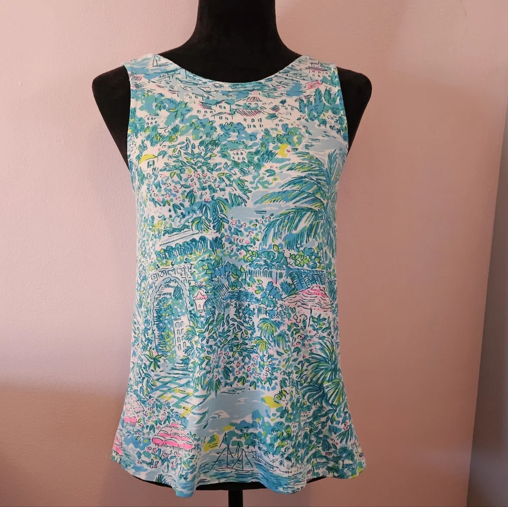 Lilly Pulitzer Kristen Gustavia Green Sunshine City Tank Top - Size XS - Picture 3 of 9